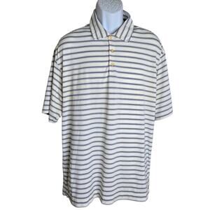 Nike Golf Mens Preppy Polo Shirt Size‎ Large Blue White Striped Dri Fit Golfcore